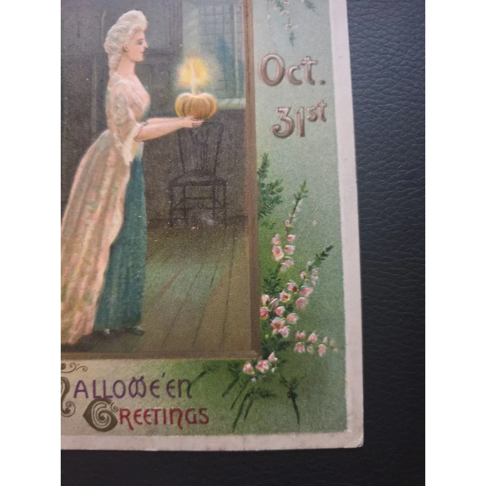 Vintage Halloween Postcard Greetings Embossed‎ Illustrated Postcard